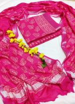Linen Cotton Pink Casual Wear Bagru Print Dress Material
